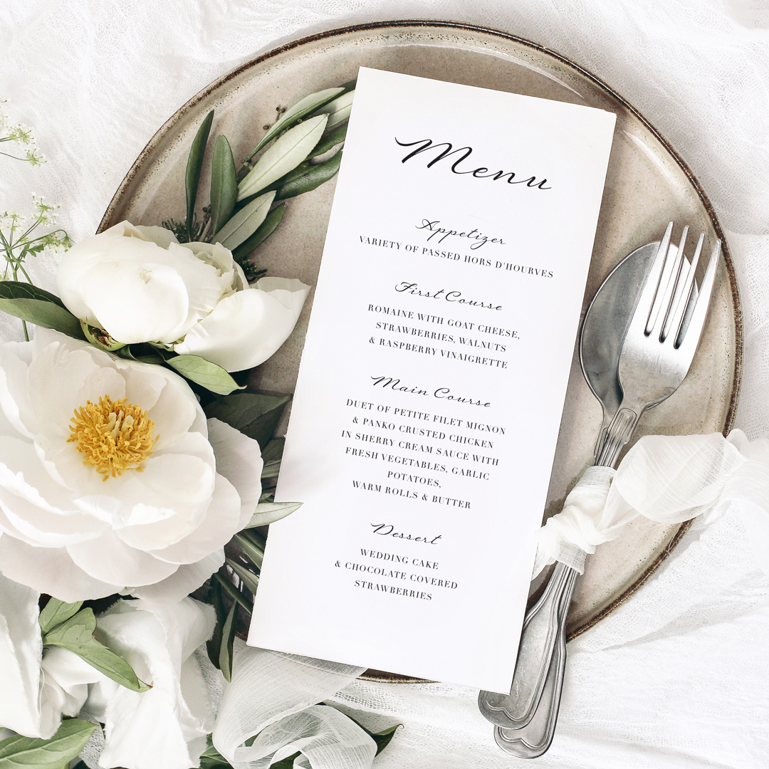 Black Tie Menu design by The Loveprint.